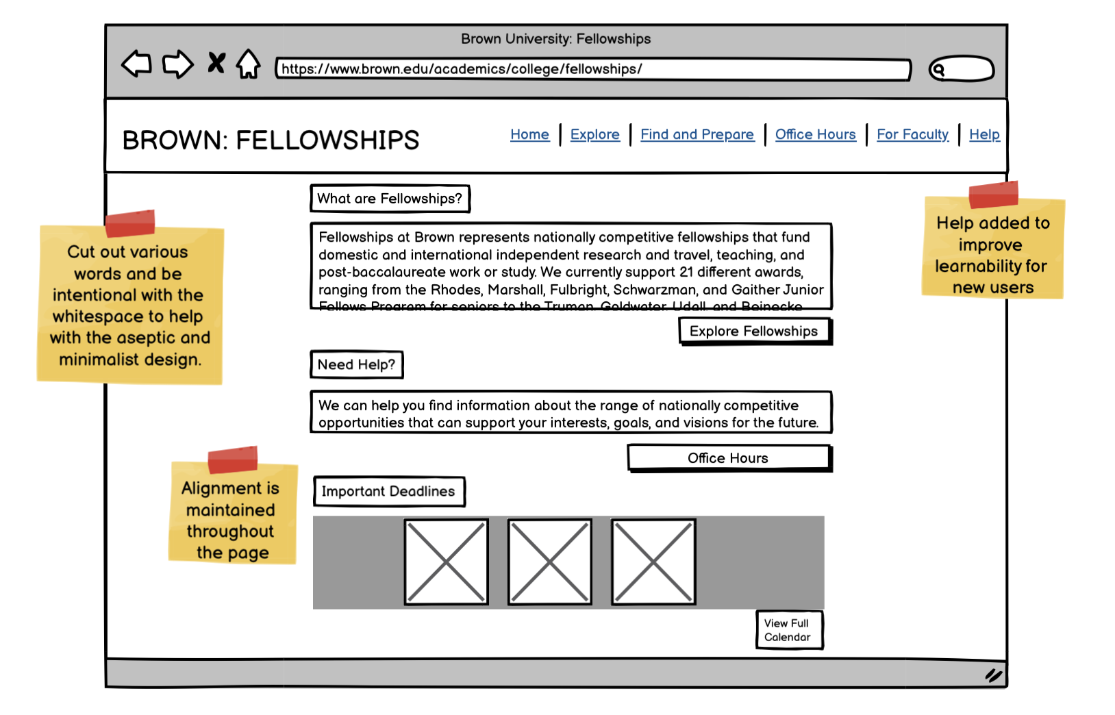 Image of low-fidel highlighting the addition of help button and white space.
