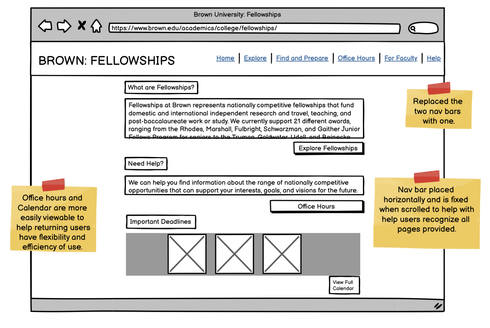 Image of low-fidel highlighting the addition of one nav bar and office hours.